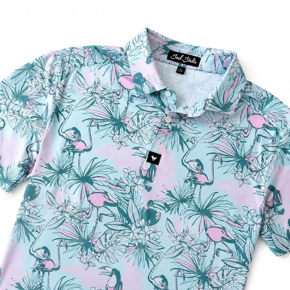 Bad Birdie Bird Watch Men's Flamingo Polo M Tropical Golf Performance